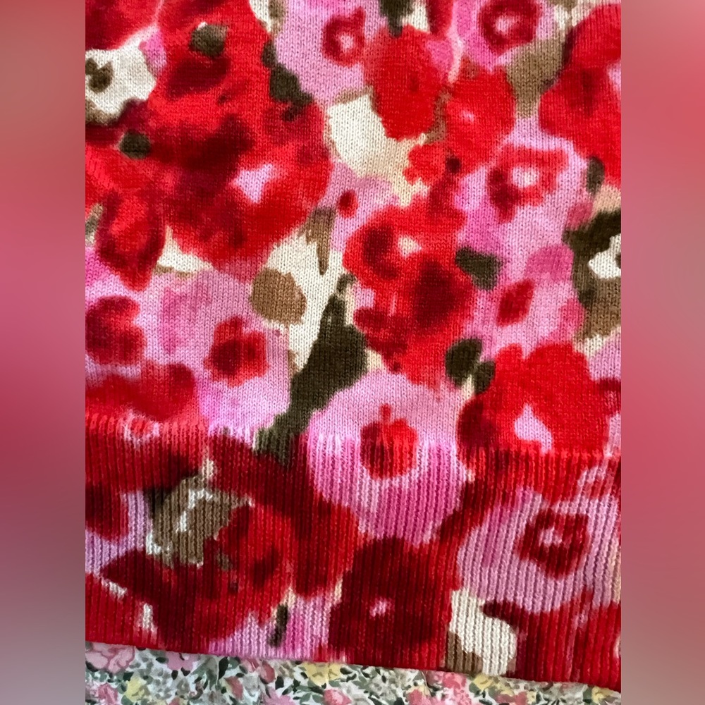 Lands End pink floral cardigan size large L - Picture 2 of 6
